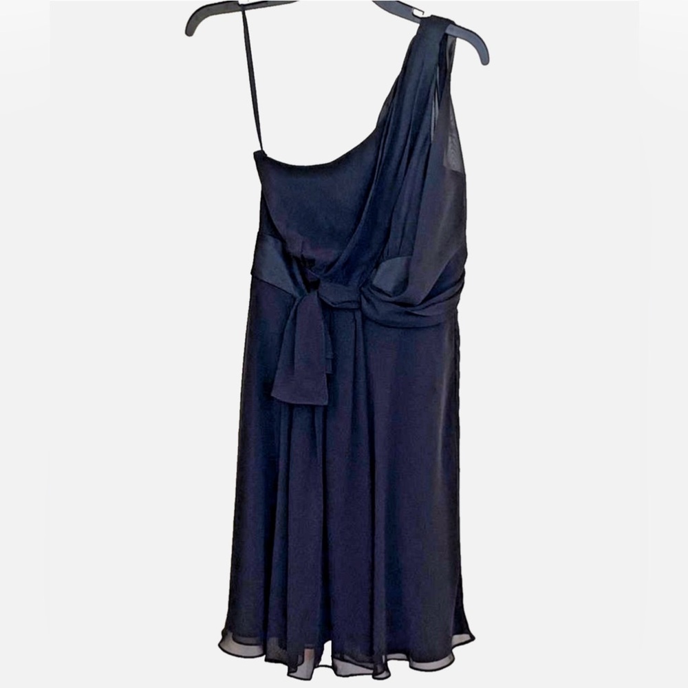 WHBM Black One Shoulder Chiffon Cocktail Dress Size 4 Wedding Guest Party